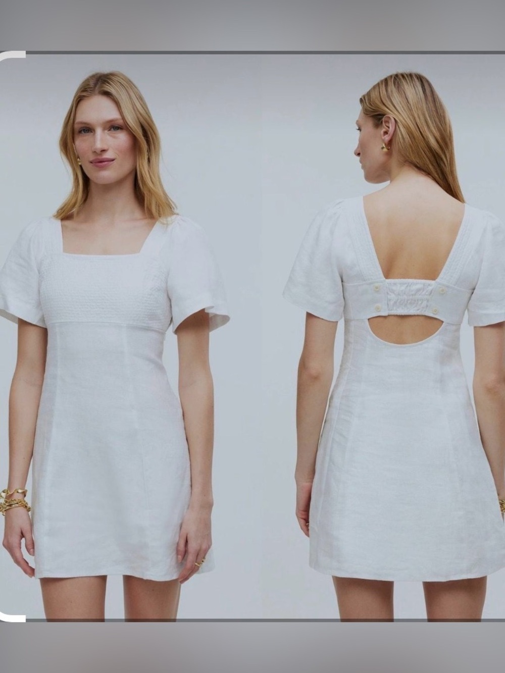 Madewell White Linen Square-Neck Short Sleeve Women's Dress